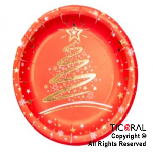 PLATO NAVIDAD ARBOL CON STAMPING CHICO x 8